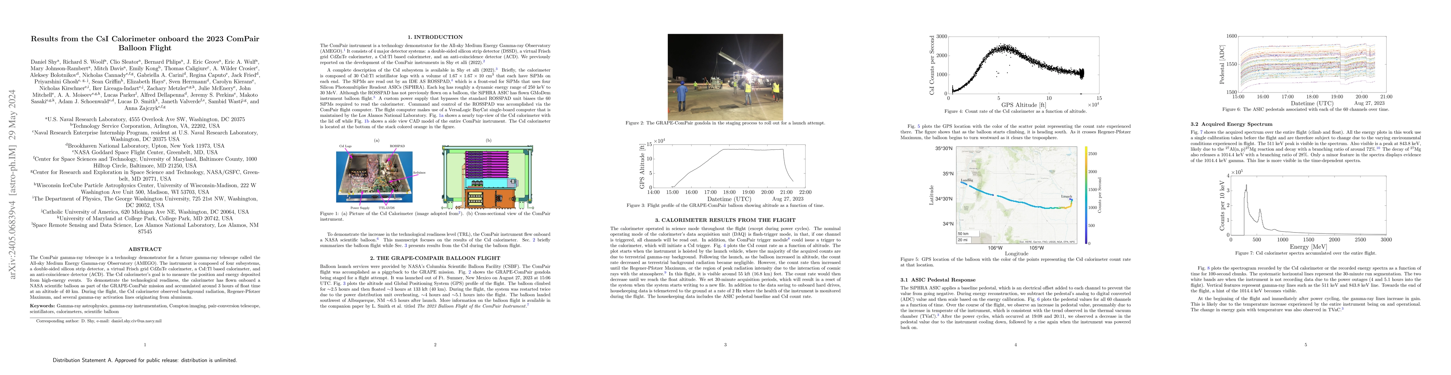 Thumbnail for Results from the CsI Calorimeter onboard the 2023 ComPair Balloon Flight