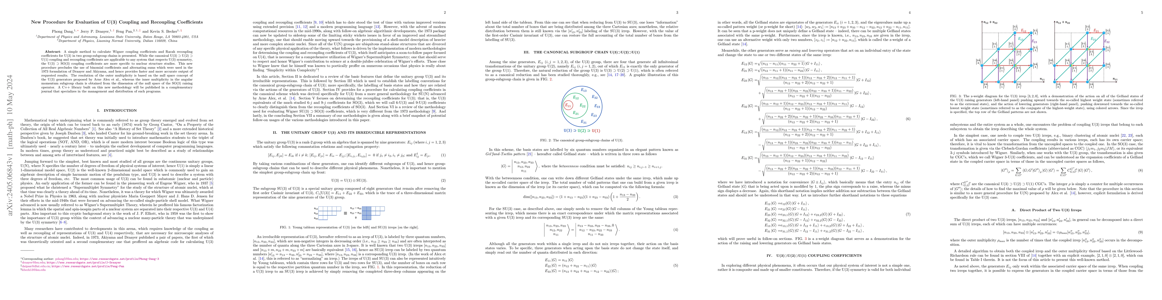 Thumbnail for New Procedure for Evaluation of U(3) Coupling and Recoupling
  Coefficients