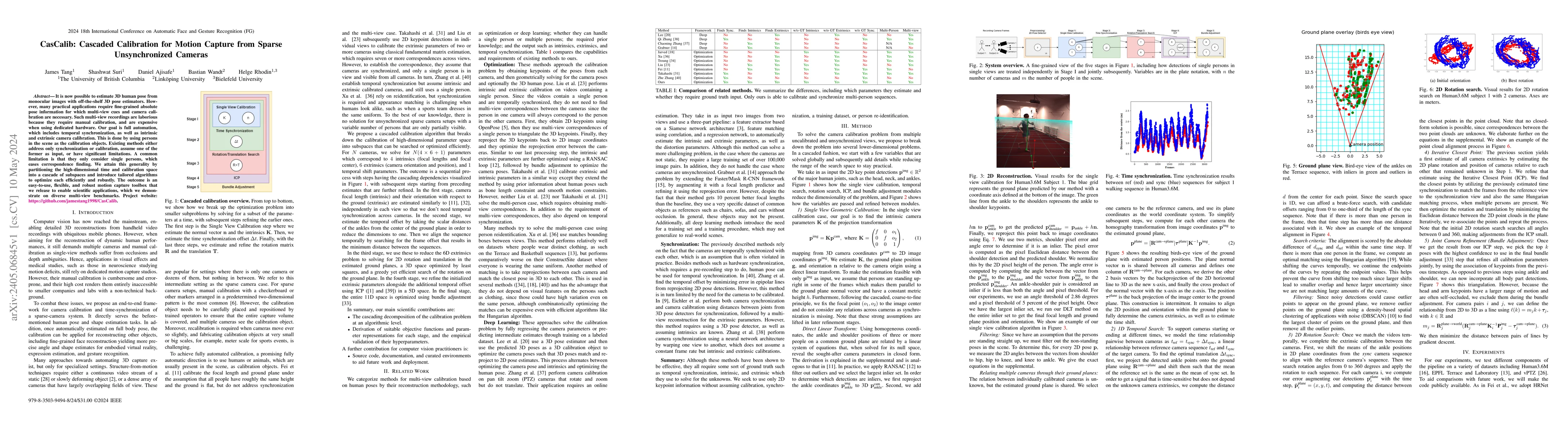 Thumbnail for CasCalib: Cascaded Calibration for Motion Capture from Sparse
  Unsynchronized Cameras