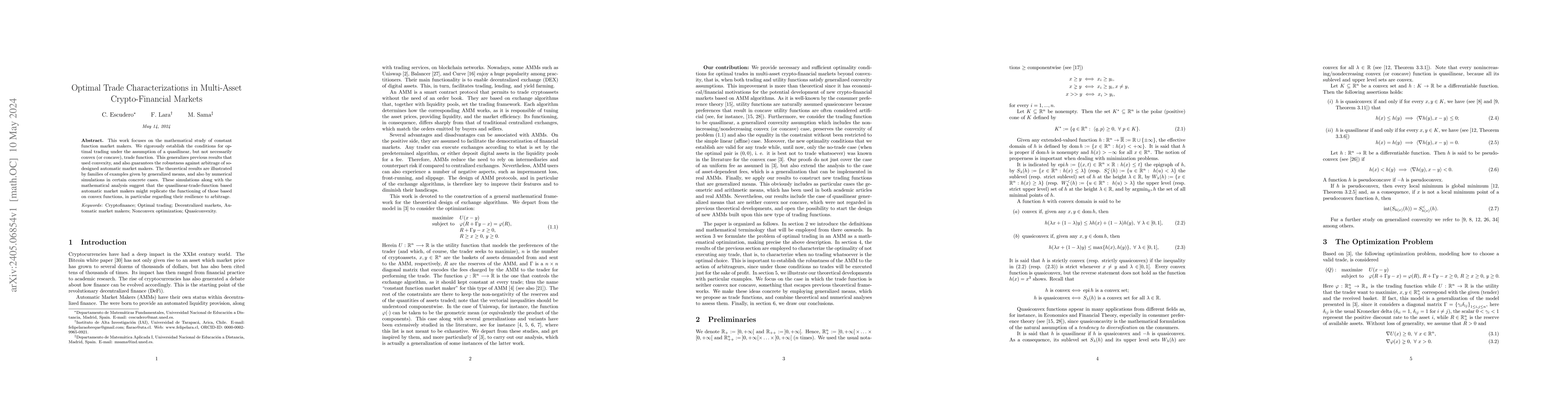 Thumbnail for Optimal Trade Characterizations in Multi-Asset Crypto-Financial Markets