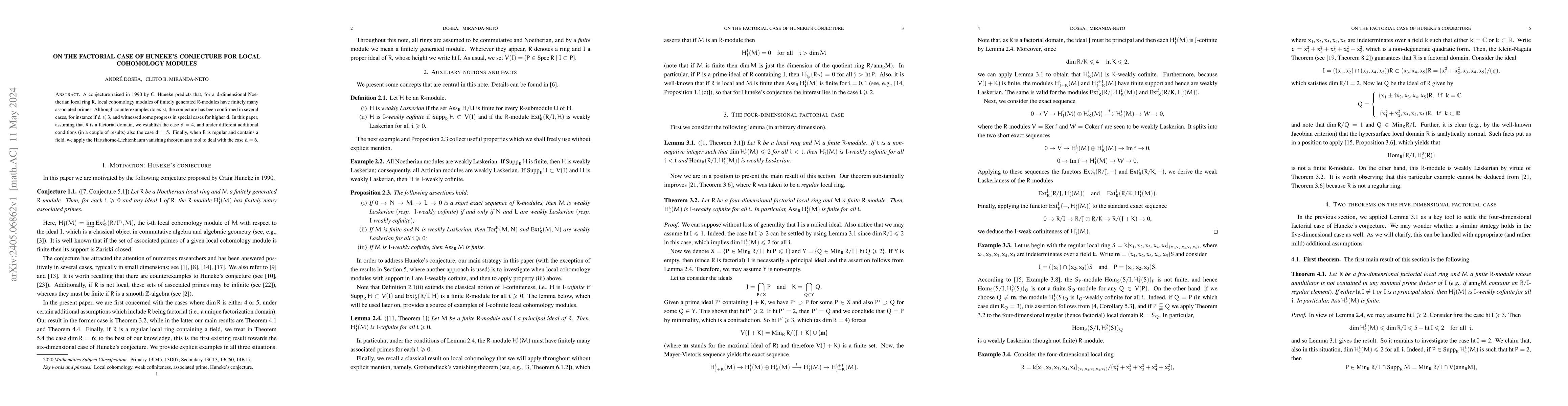 Thumbnail for On the factorial case of Huneke's conjecture for local cohomology
  modules