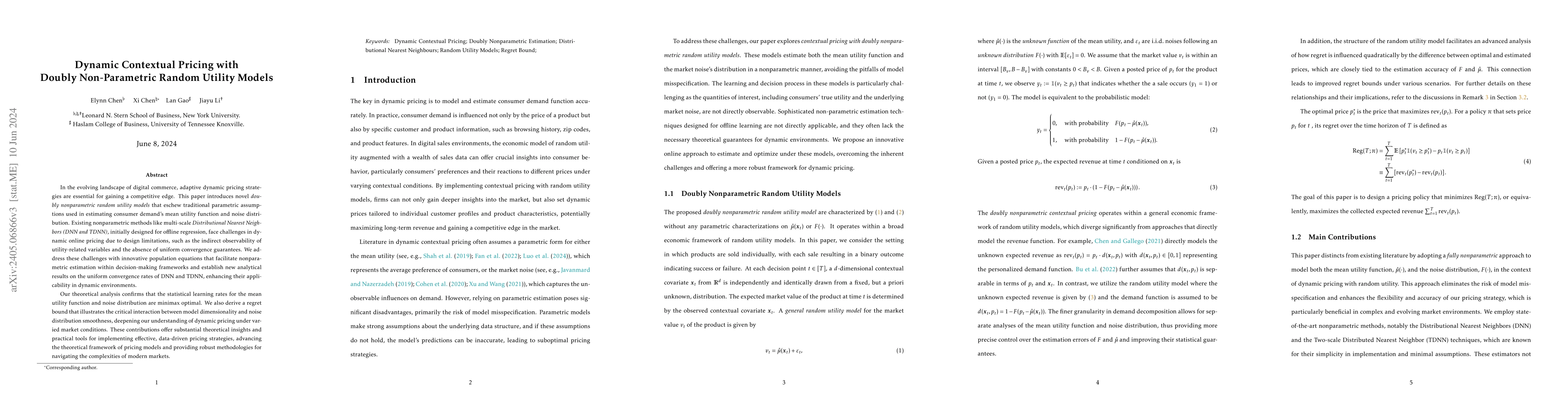 Thumbnail for Dynamic Contextual Pricing with Doubly Non-Parametric Random Utility
  Models