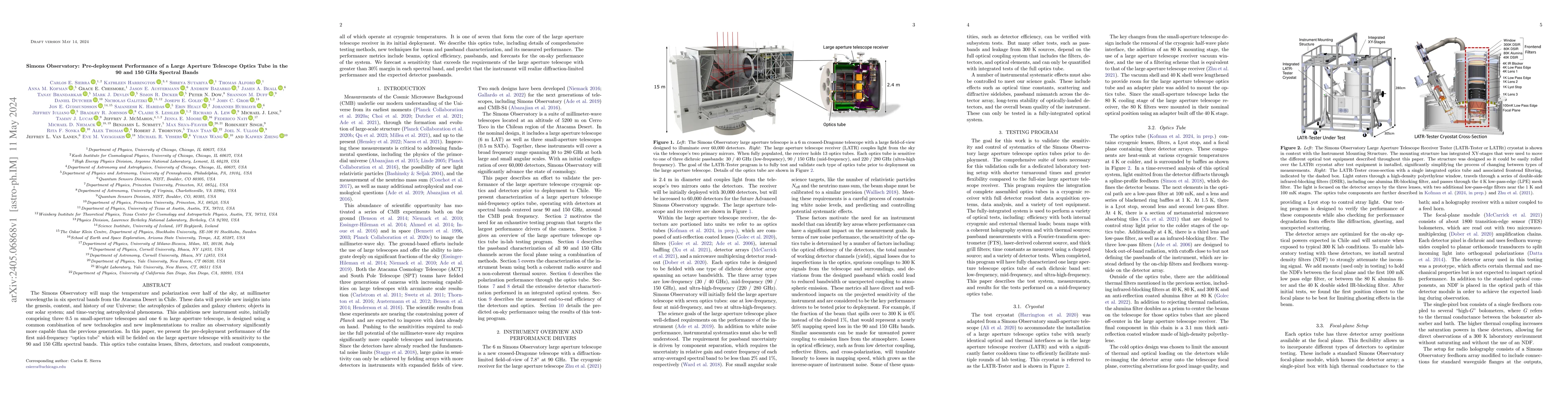 Thumbnail for Simons Observatory: Pre-deployment Performance of a Large Aperture
  Telescope Optics Tube in the 90 and 150 GHz Spectral Bands