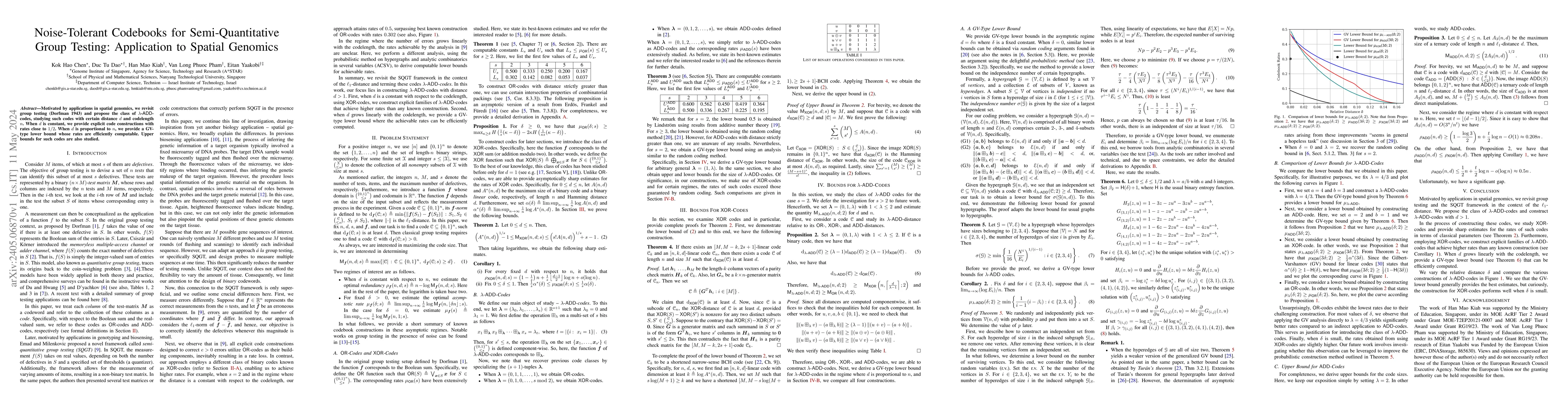 Thumbnail for Noise-Tolerant Codebooks for Semi-Quantitative Group Testing:
  Application to Spatial Genomics