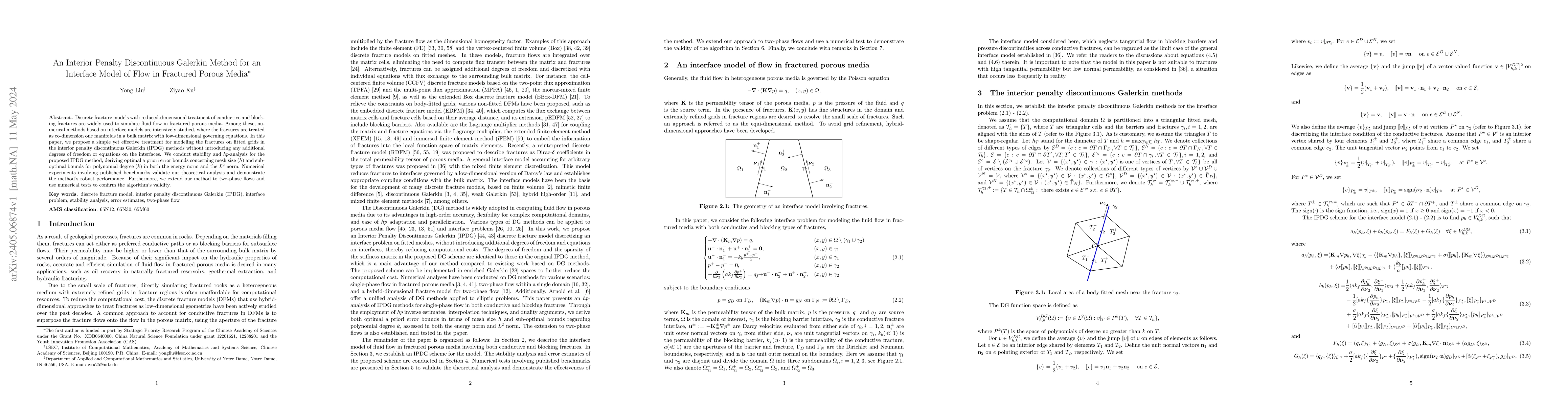 Thumbnail for An Interior Penalty Discontinuous Galerkin Method for an Interface Model
  of Flow in Fractured Porous Media
