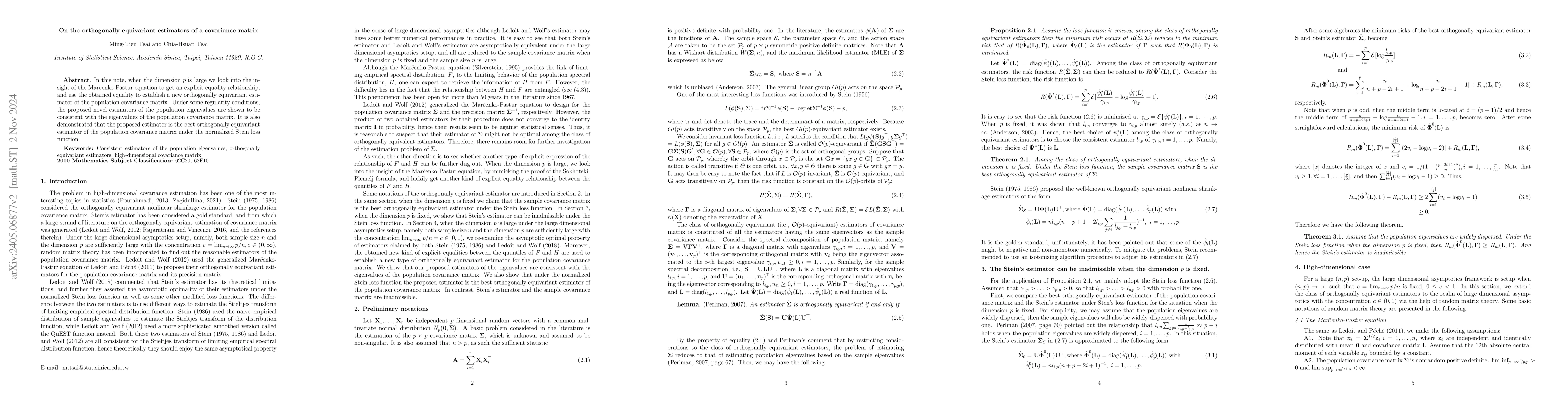 Thumbnail for On the orthogonally equivariant estimators of a covariance matrix