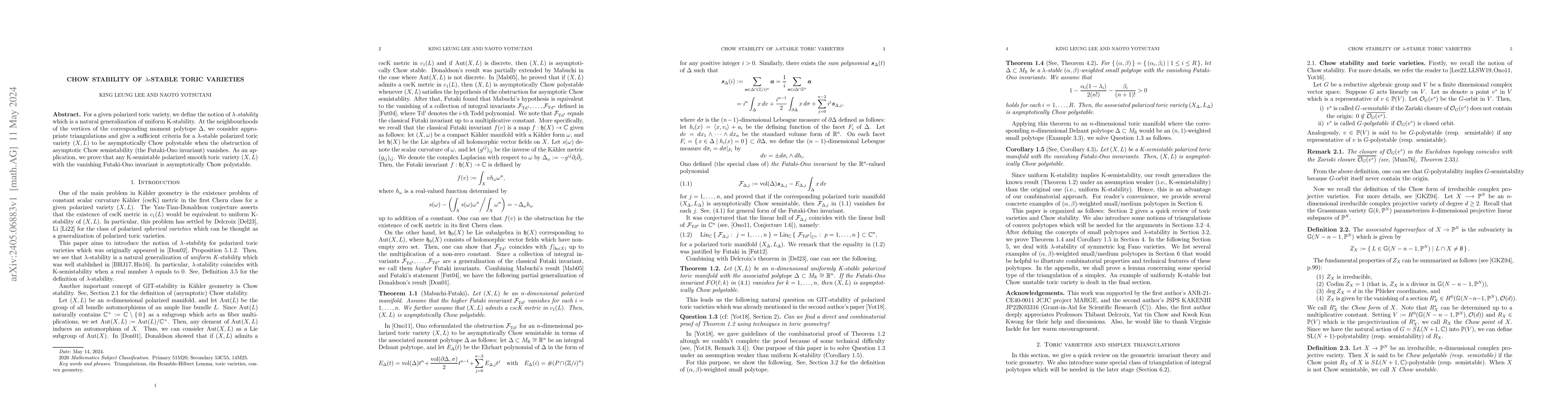 Thumbnail for Chow stability of $\lambda$-stable toric varieties
