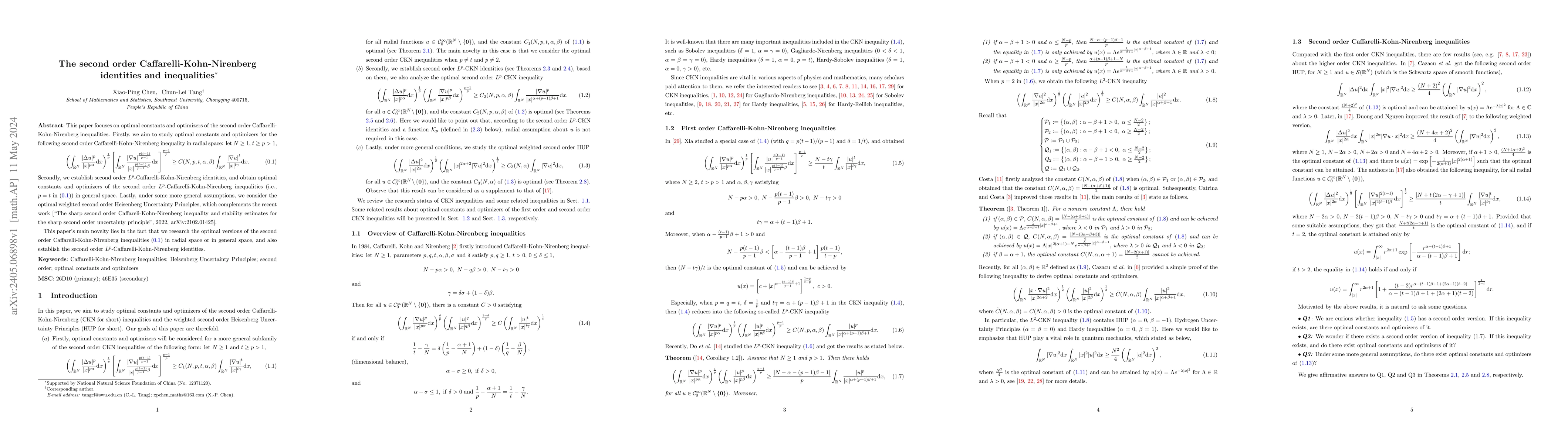 Thumbnail for The second order Caffarelli-Kohn-Nirenberg identities and inequalities