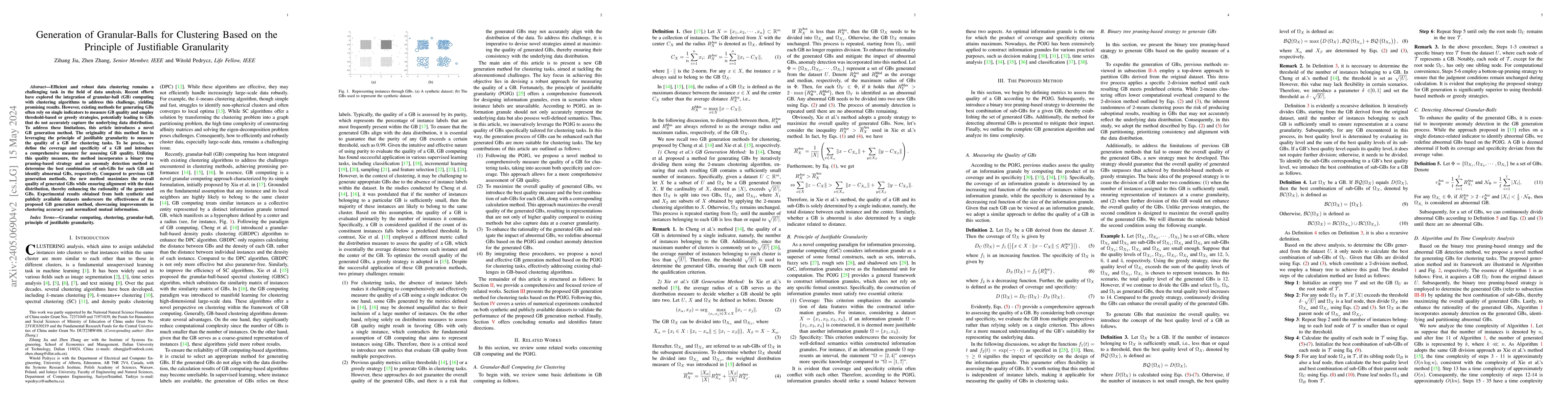 Thumbnail for Generation of Granular-Balls for Clustering Based on the Principle of
  Justifiable Granularity