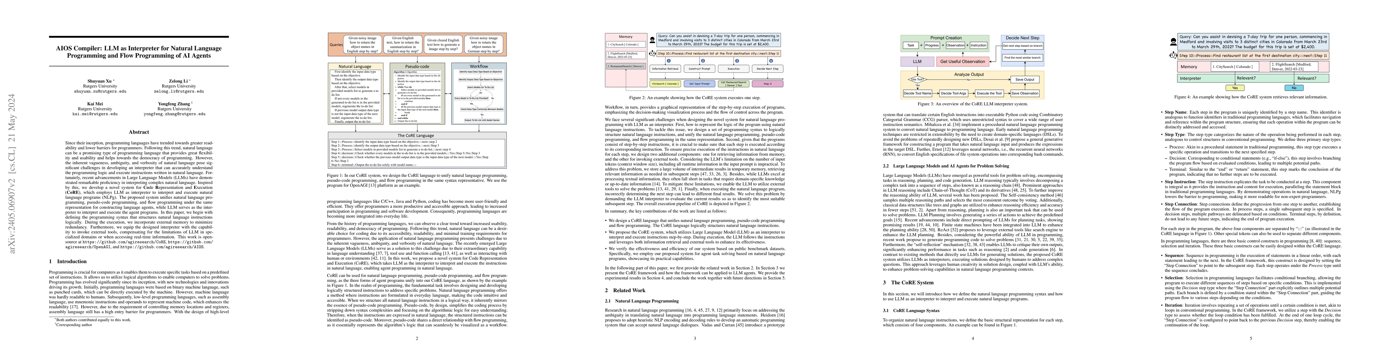 Thumbnail for AIOS Compiler: LLM as Interpreter for Natural Language Programming and
  Flow Programming of AI Agents