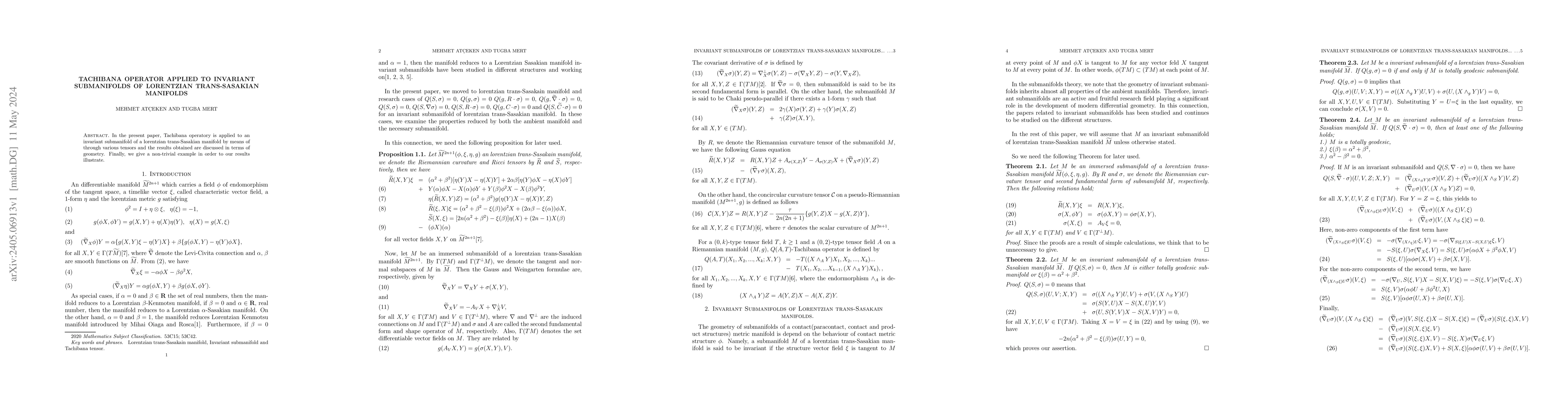Thumbnail for Tachibana operator Applied to Invariant submanifolds of Lorentzian
  trans-Sasakian manifolds
