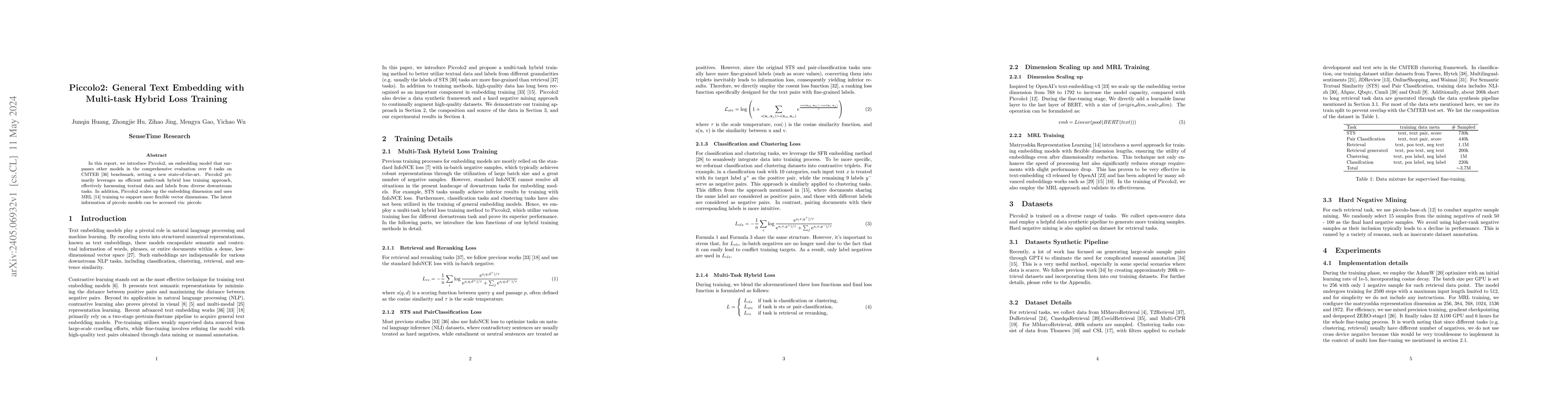 Thumbnail for Piccolo2: General Text Embedding with Multi-task Hybrid Loss Training