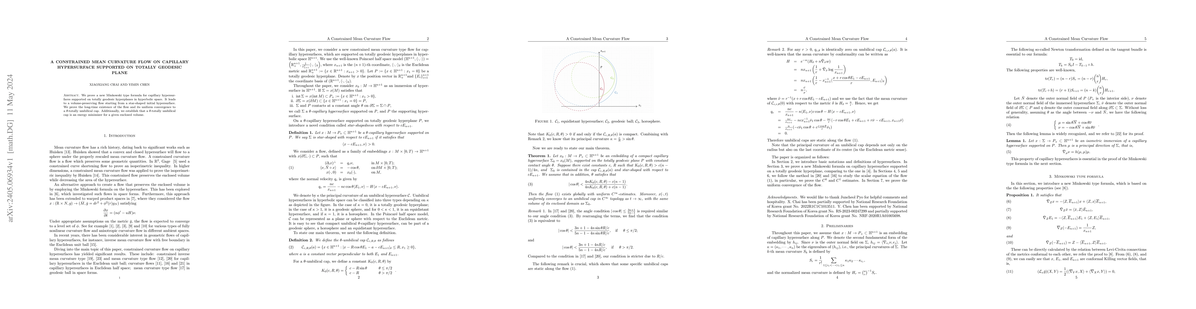Thumbnail for A Constrained Mean Curvature Flow On Capillary Hypersurface Supported On
  Totally Geodesic Plane