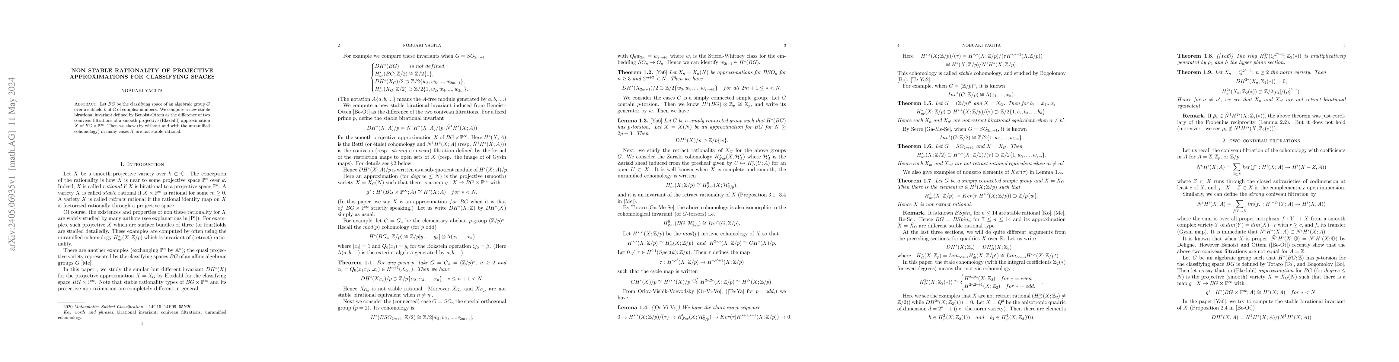 Thumbnail for Non stable rationality of projective approximations for classifying
  spaces