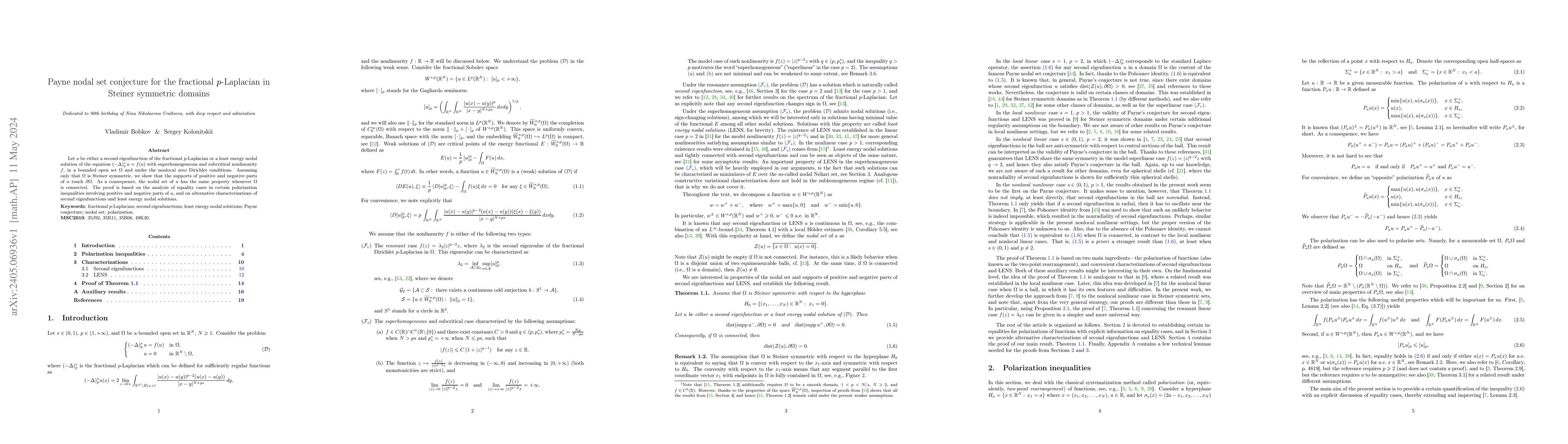 Thumbnail for Payne nodal set conjecture for the fractional $p$-Laplacian in Steiner
  symmetric domains