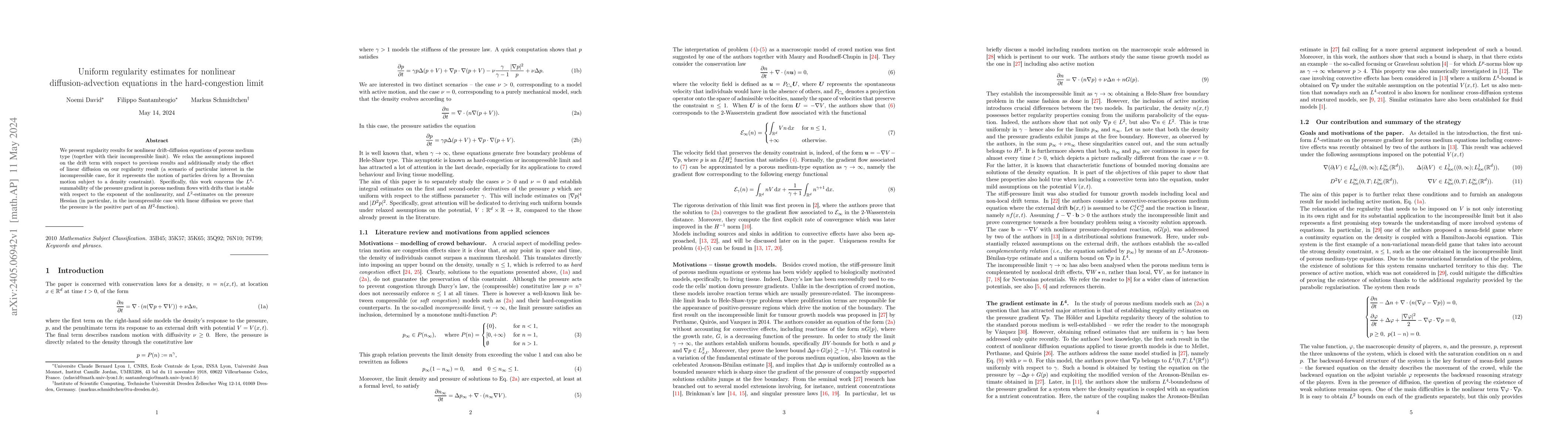 Thumbnail for Uniform regularity estimates for nonlinear diffusion-advection equations
  in the hard-congestion limit