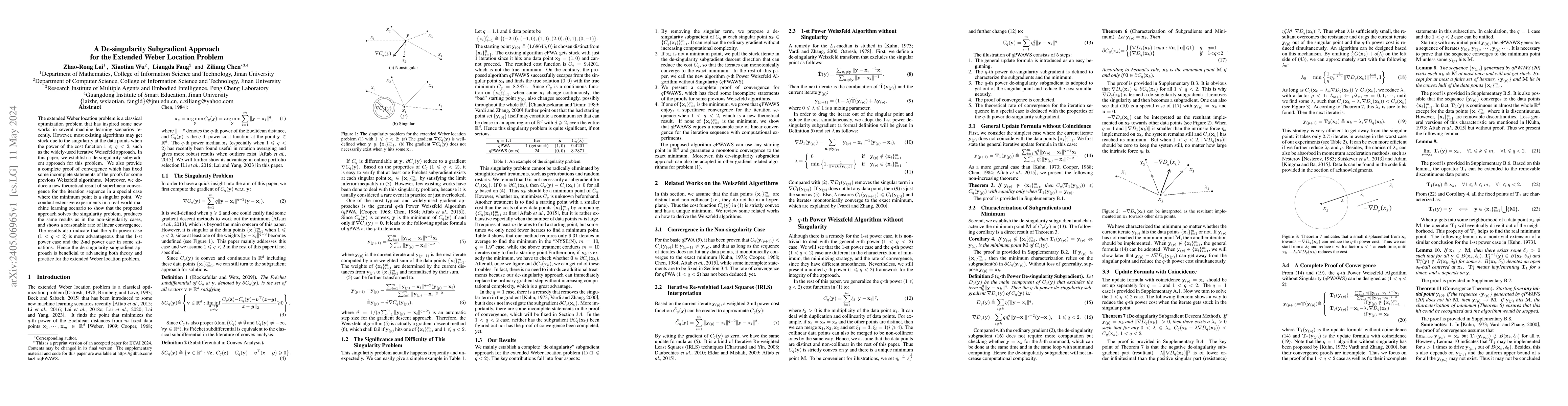 Thumbnail for A De-singularity Subgradient Approach for the Extended Weber Location
  Problem