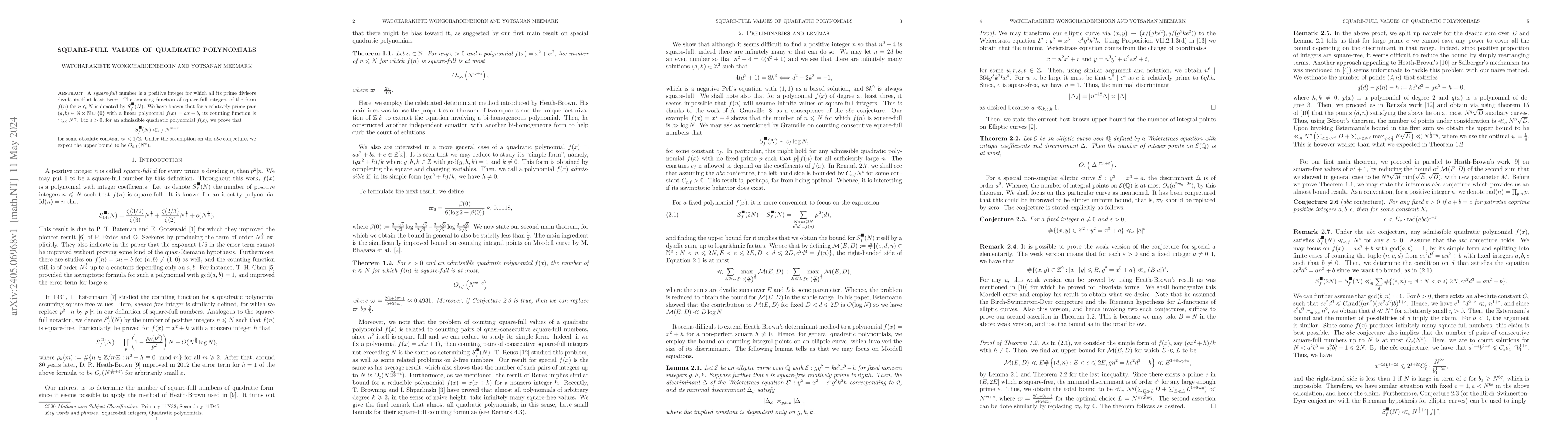 Thumbnail for Square-full values of quadratic polynomials
