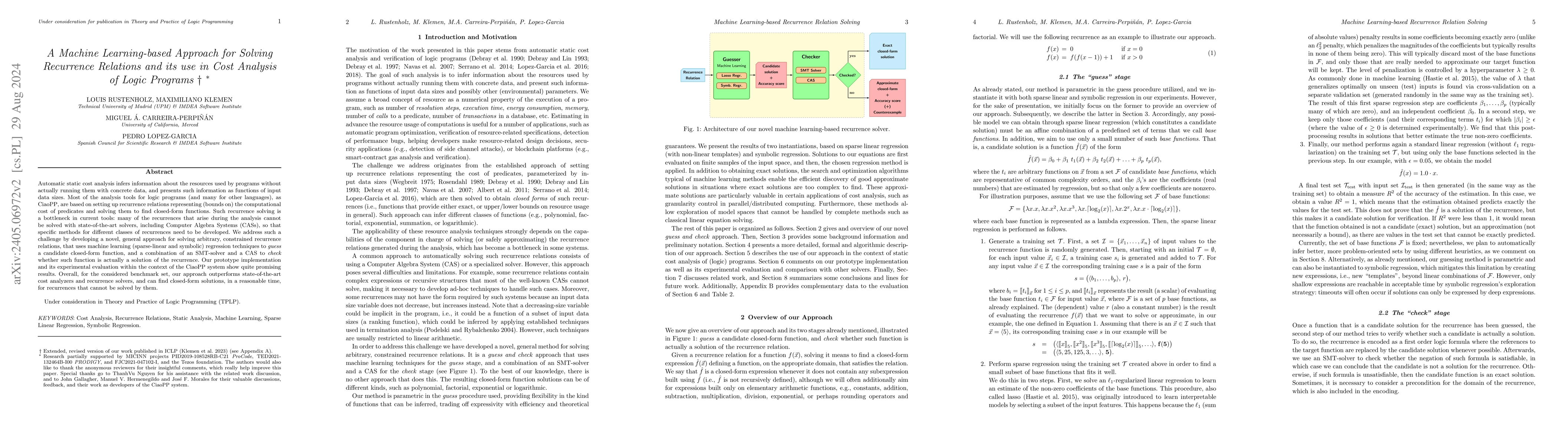 Thumbnail for A Machine Learning-based Approach for Solving Recurrence Relations and
  its use in Cost Analysis of Logic Programs