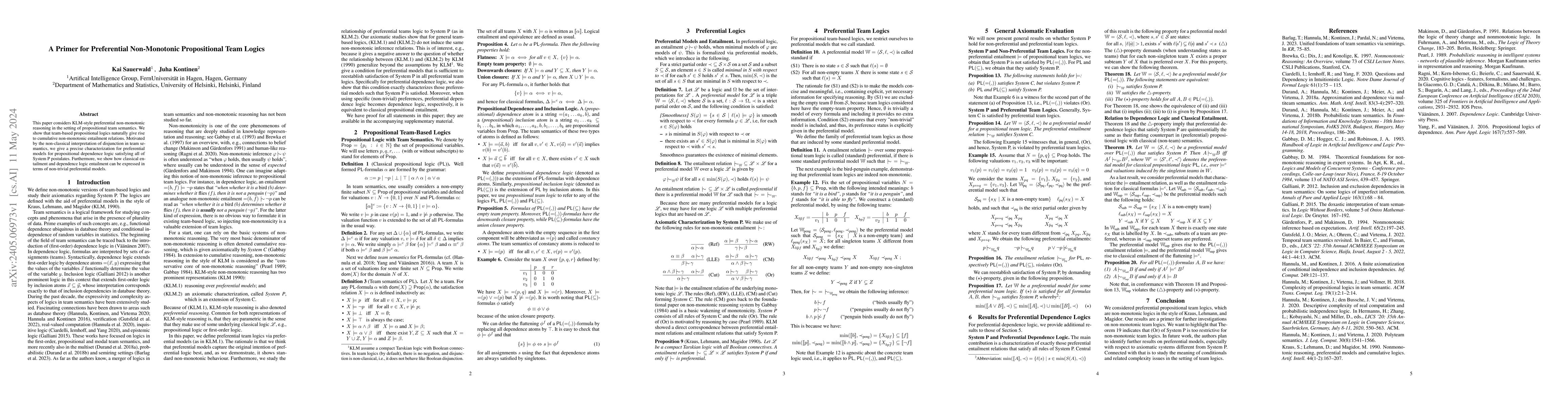 Thumbnail for A Primer for Preferential Non-Monotonic Propositional Team Logics