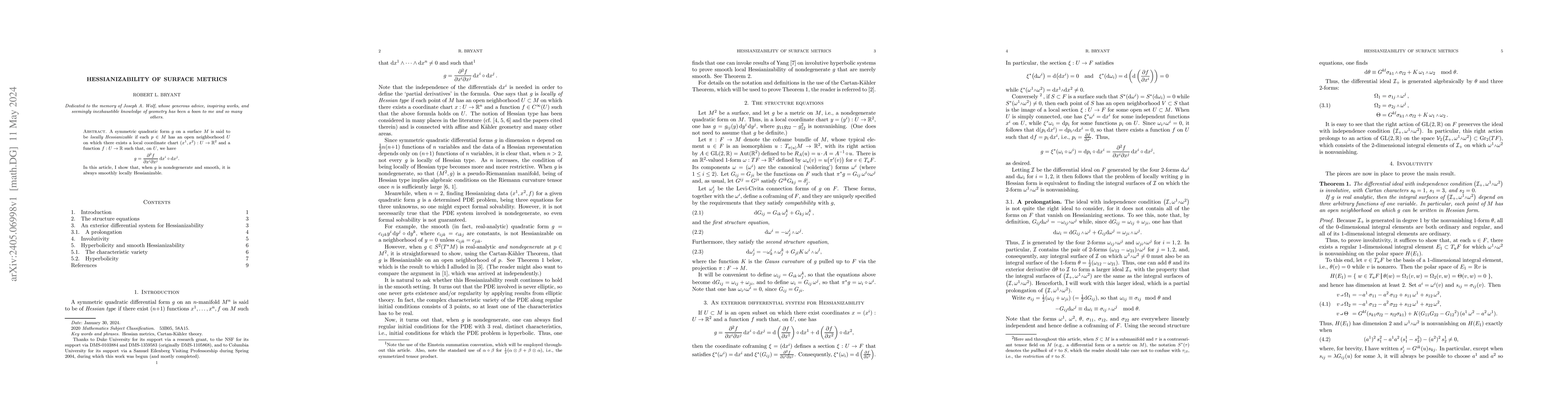 Thumbnail for Hessianizability of surface metrics