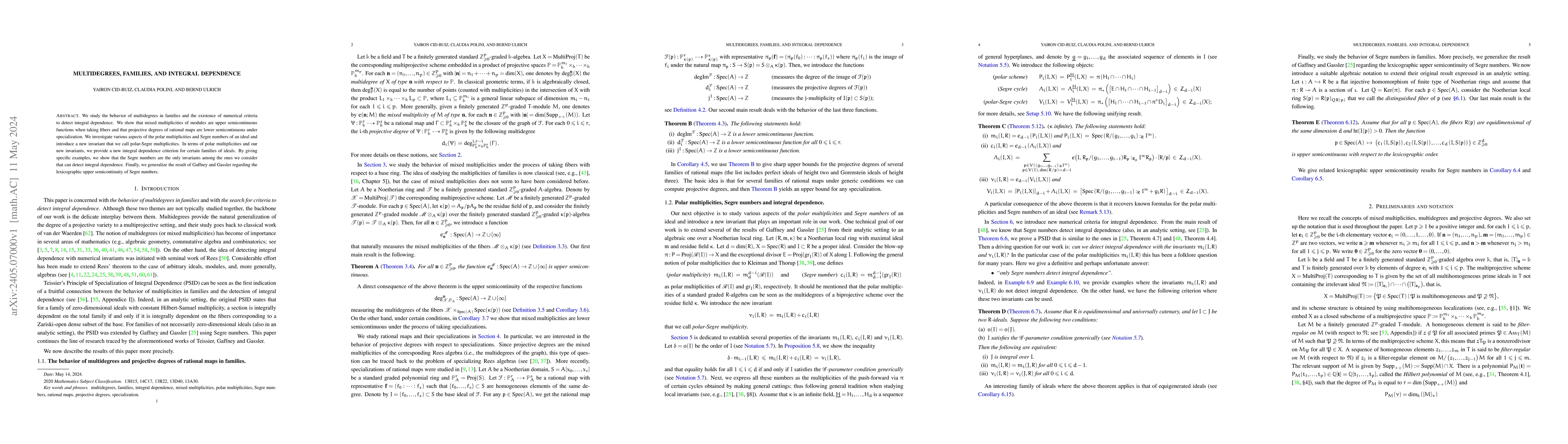Thumbnail for Multidegrees, families, and integral dependence