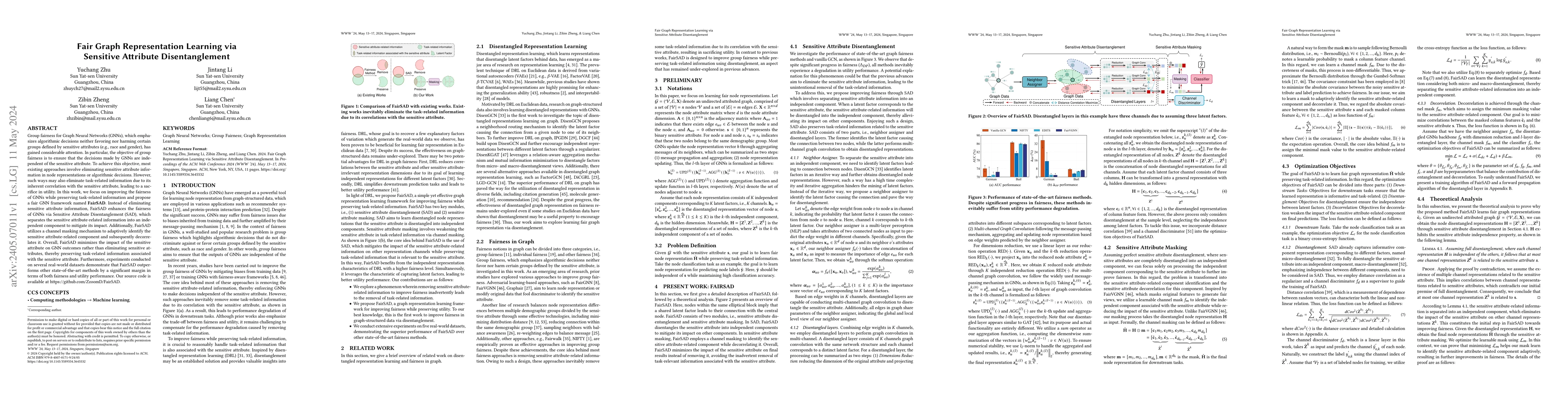 Thumbnail for Fair Graph Representation Learning via Sensitive Attribute
  Disentanglement