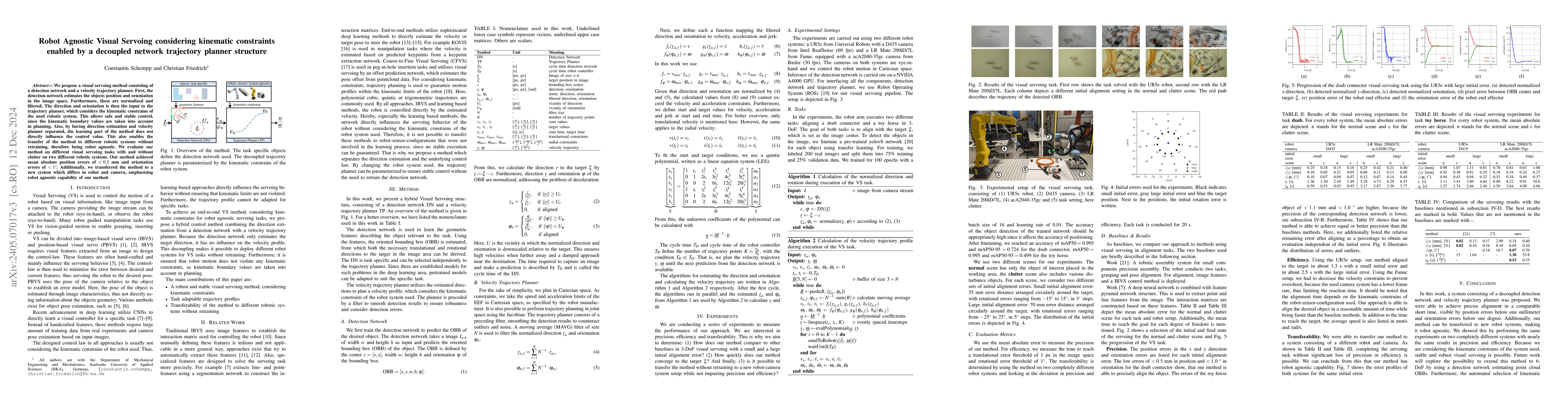 Thumbnail for Robot Agnostic Visual Servoing considering kinematic constraints enabled
  by a decoupled network trajectory planner structure