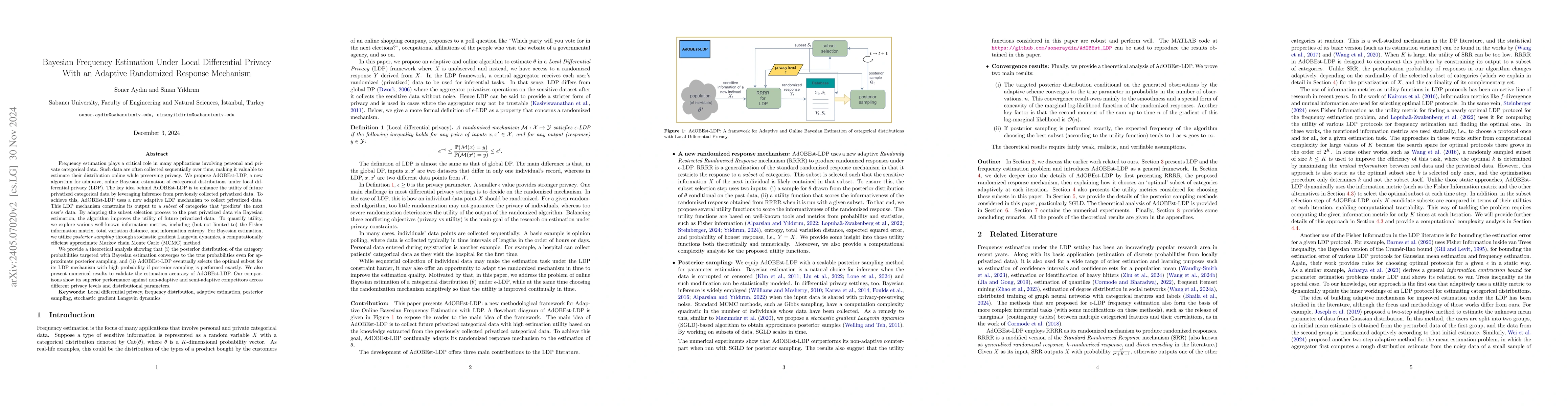 Thumbnail for Adaptive Online Bayesian Estimation of Frequency Distributions with
  Local Differential Privacy