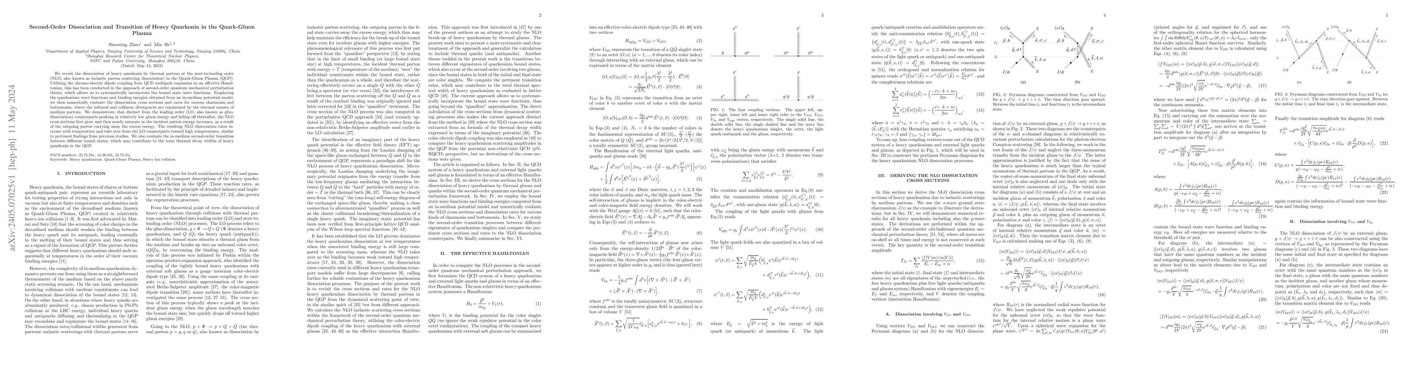 Thumbnail for Second-Order Dissociation and Transition of Heavy Quarkonia in the
  Quark-Gluon Plasma
