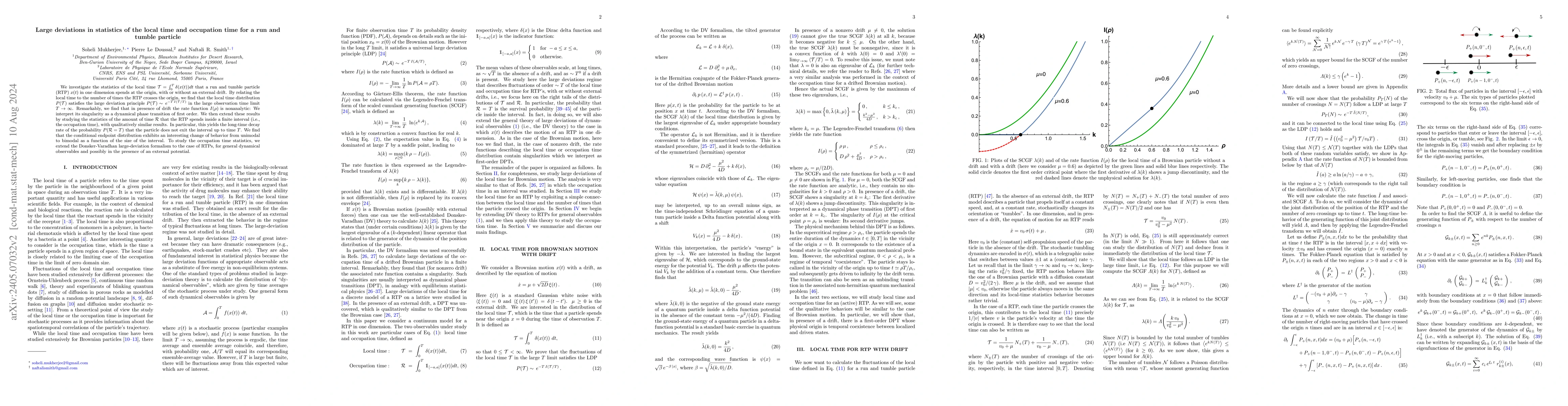 Thumbnail for Large deviations in statistics of the local time and occupation time for
  a run and tumble particle