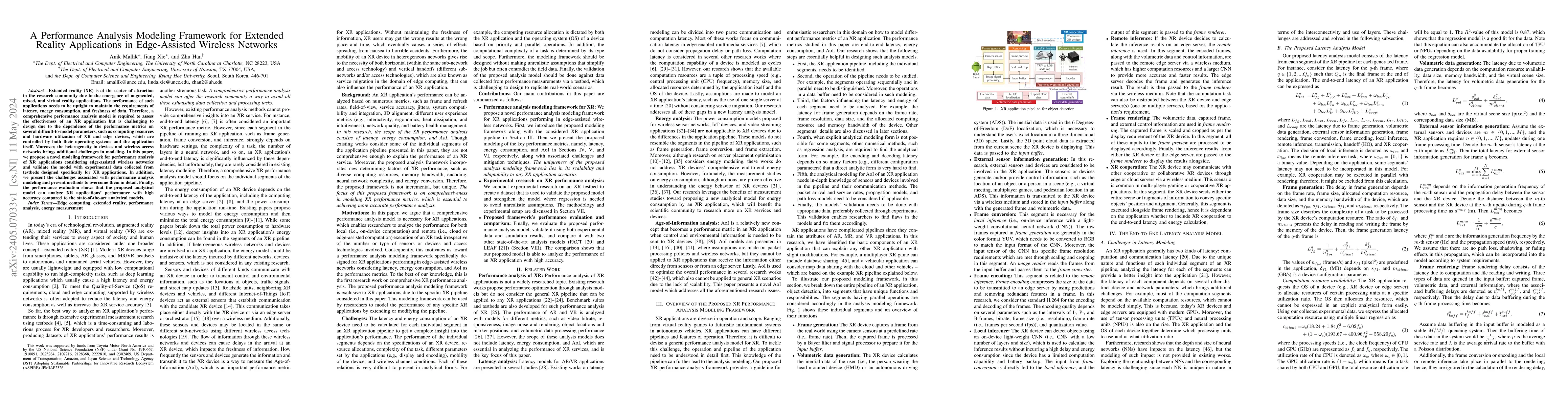 Thumbnail for A Performance Analysis Modeling Framework for Extended Reality
  Applications in Edge-Assisted Wireless Networks