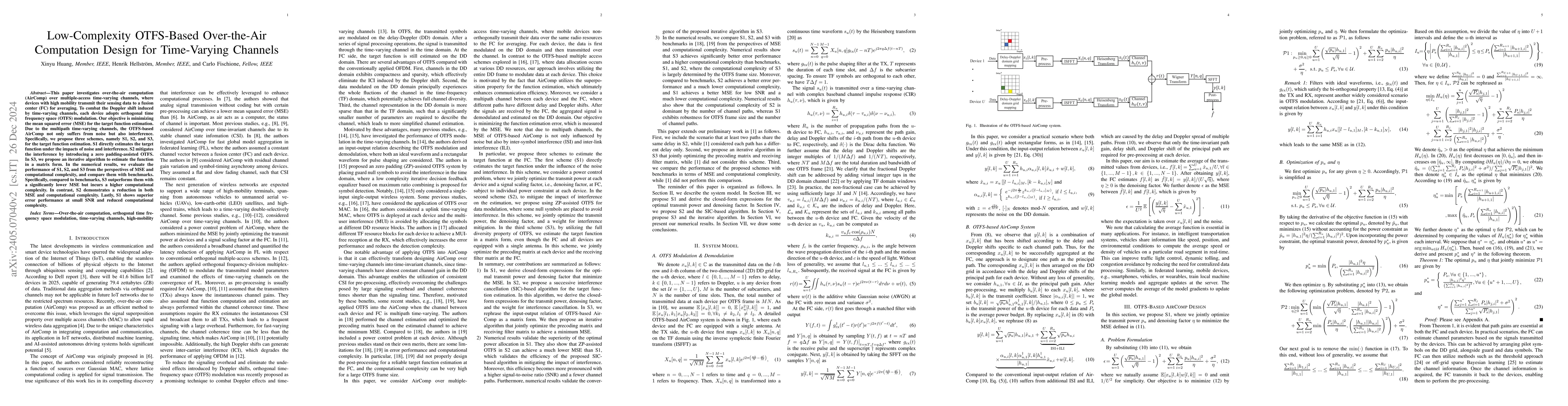 Thumbnail for Low-Complexity OTFS-Based Over-the-Air Computation Design for
  Time-Varying Channels