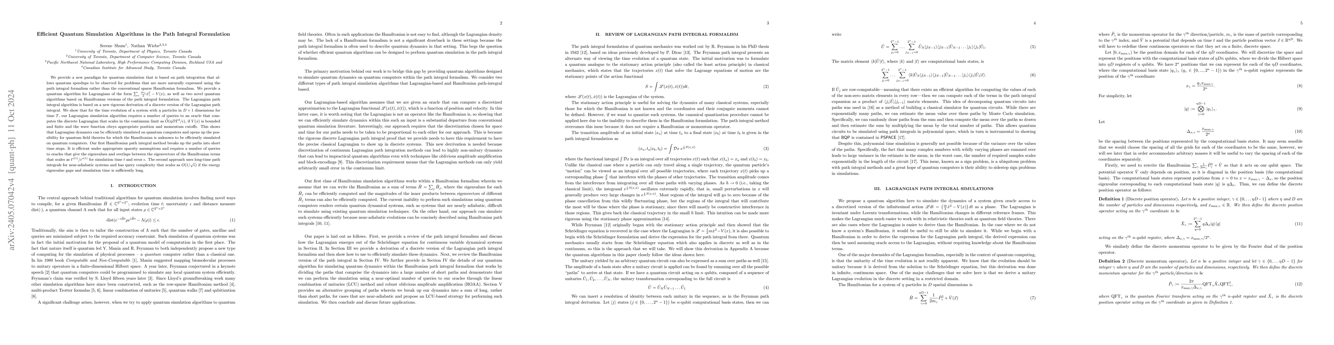 Thumbnail for Efficient Quantum Simulation Algorithms in the Path Integral Formulation