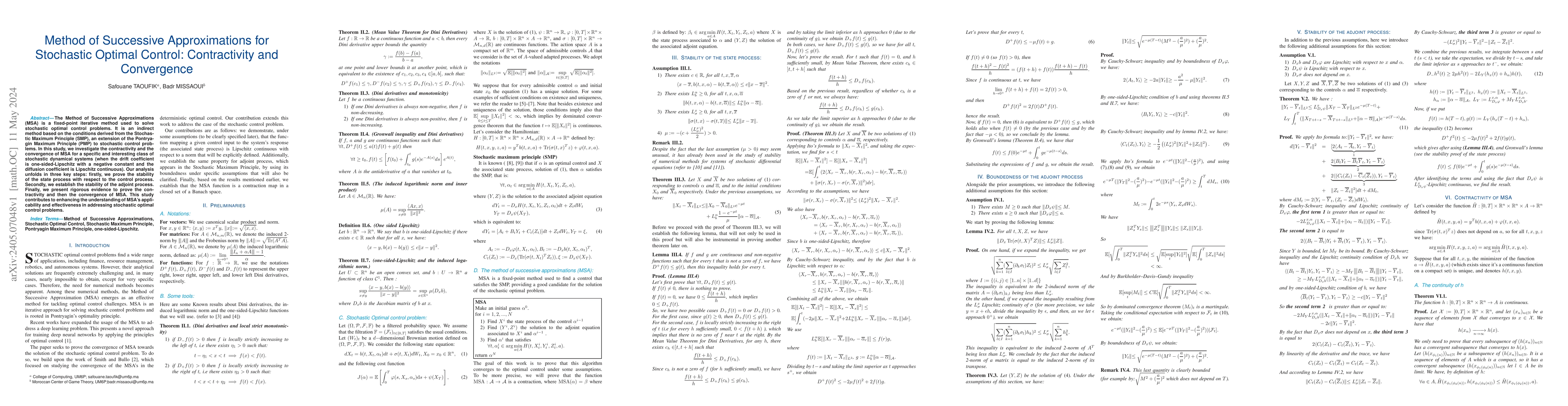 Thumbnail for Method of Successive Approximations for Stochastic Optimal Control:
  Contractivity and Convergence