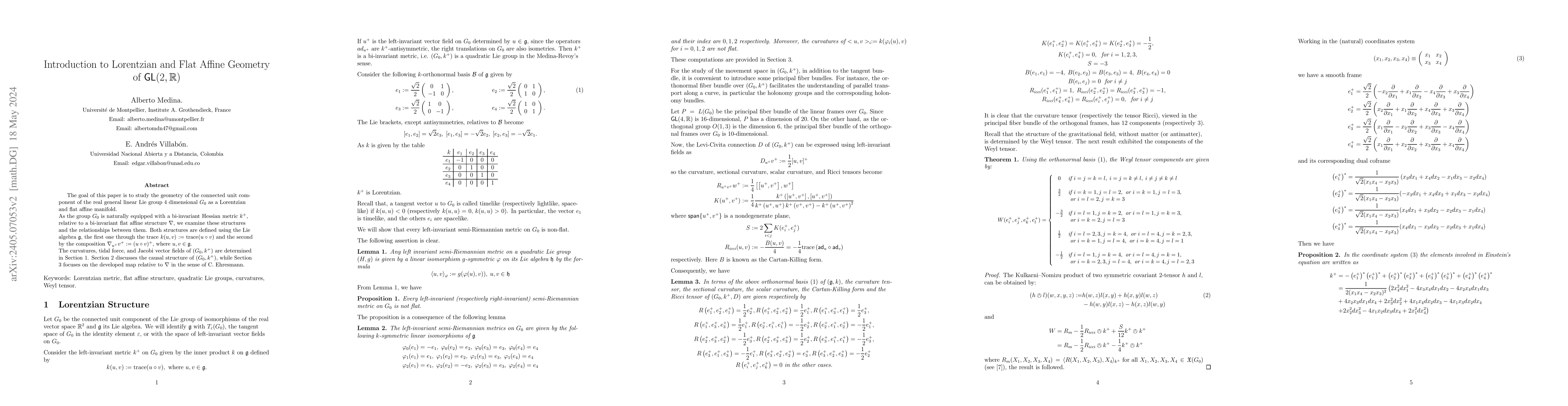 Thumbnail for Introduction to Lorentzian and Flat Affine Geometry of
  $\mathsf{GL}(2,\mathbb{R})$