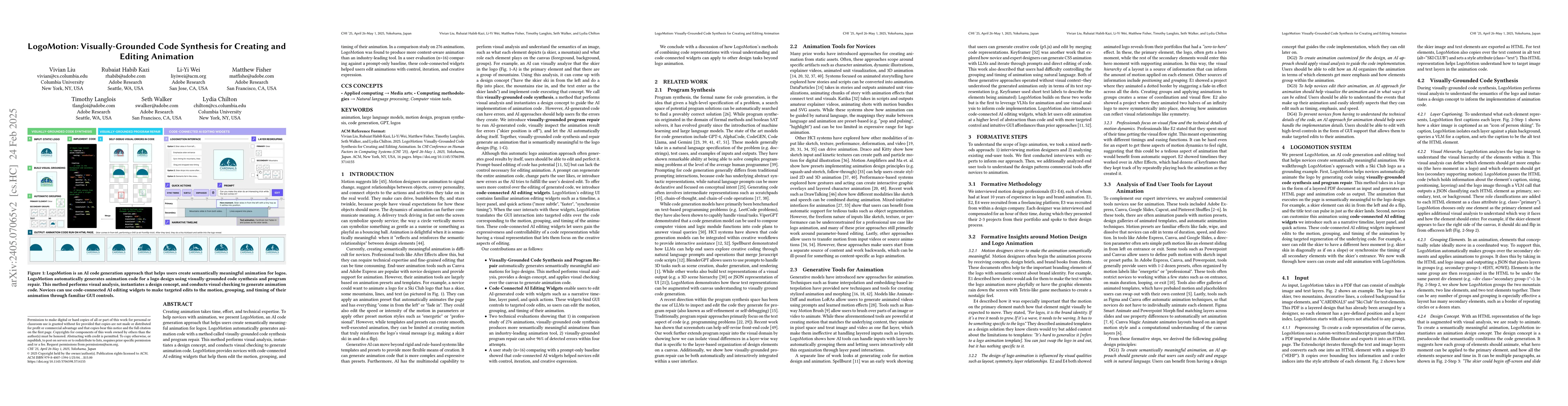 Thumbnail for LogoMotion: Visually Grounded Code Generation for Content-Aware
  Animation
