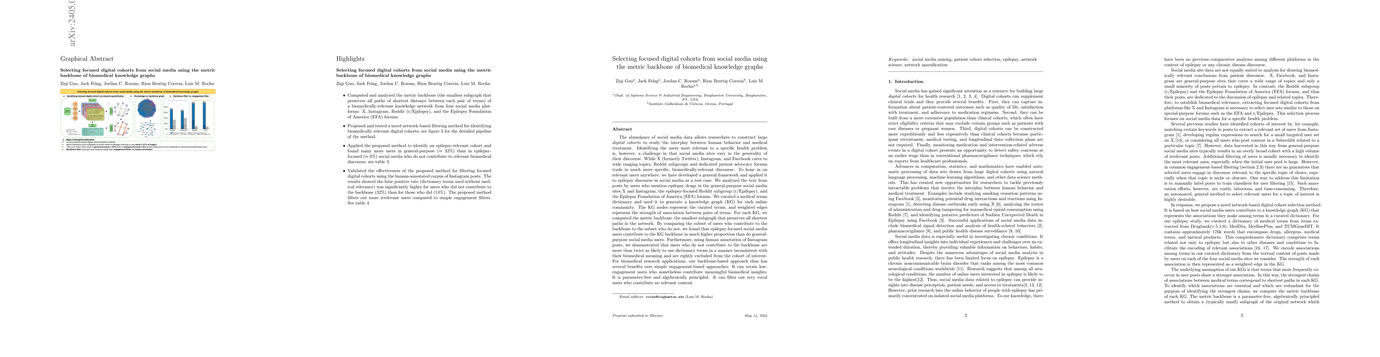 Thumbnail for Selecting focused digital cohorts from social media using the metric
  backbone of biomedical knowledge graphs
