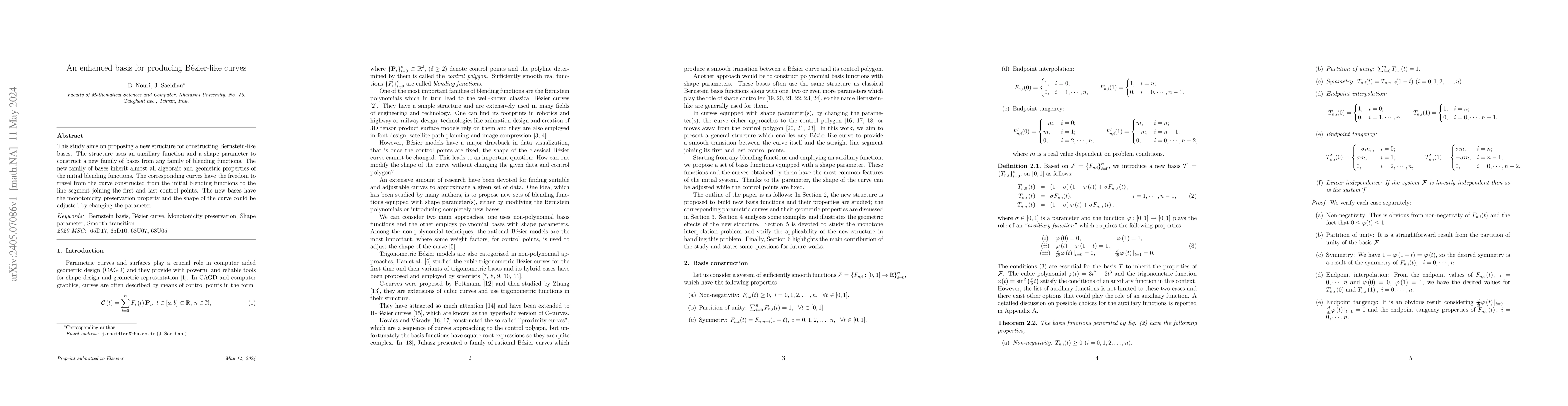 Thumbnail for An enhanced basis for producing Bezier-like curves