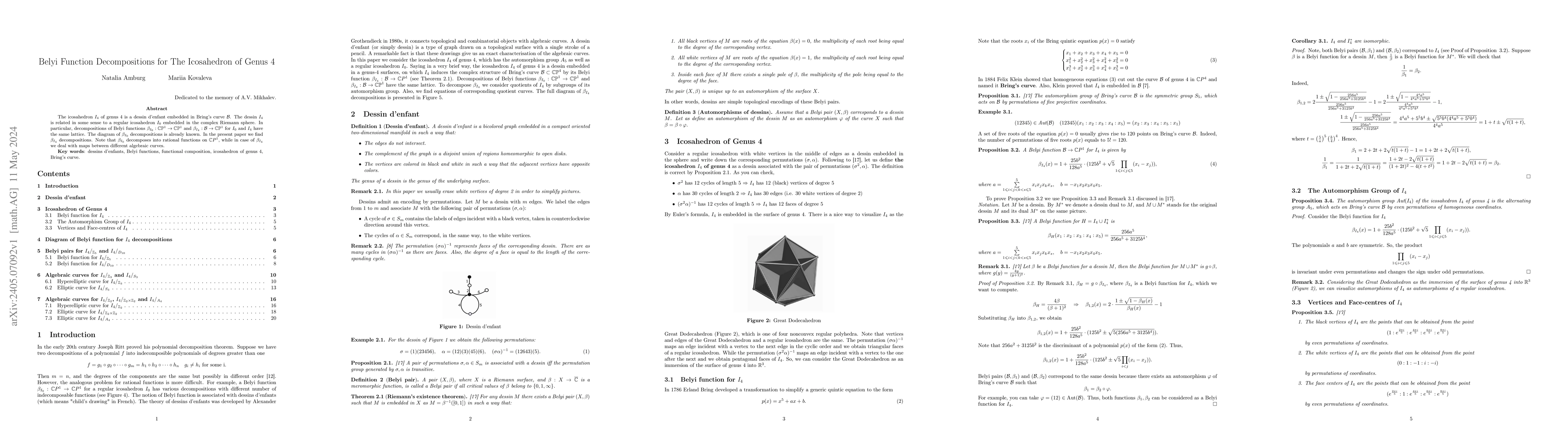 Thumbnail for Belyi Function Decompositions for The Icosahedron of Genus 4