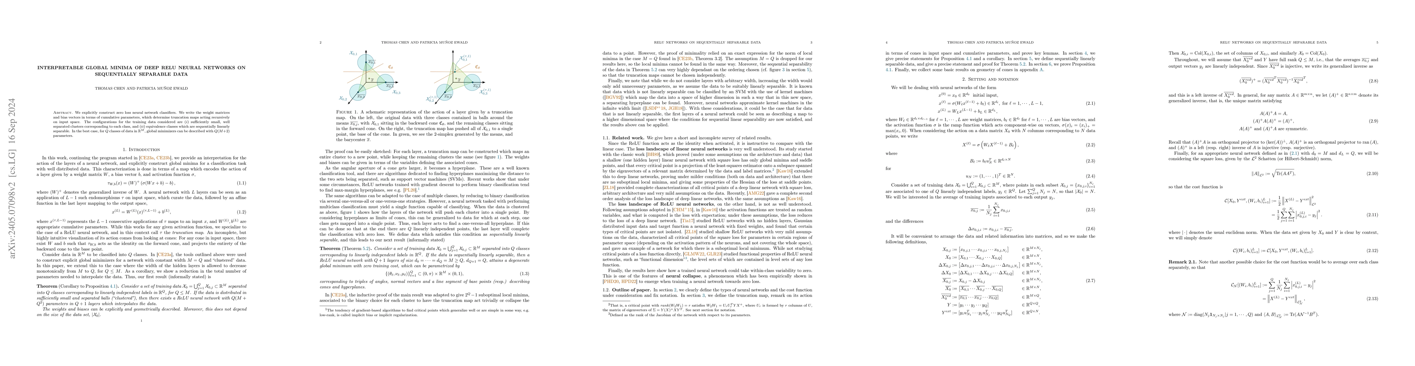 Thumbnail for Interpretable global minima of deep ReLU neural networks on sequentially
  separable data