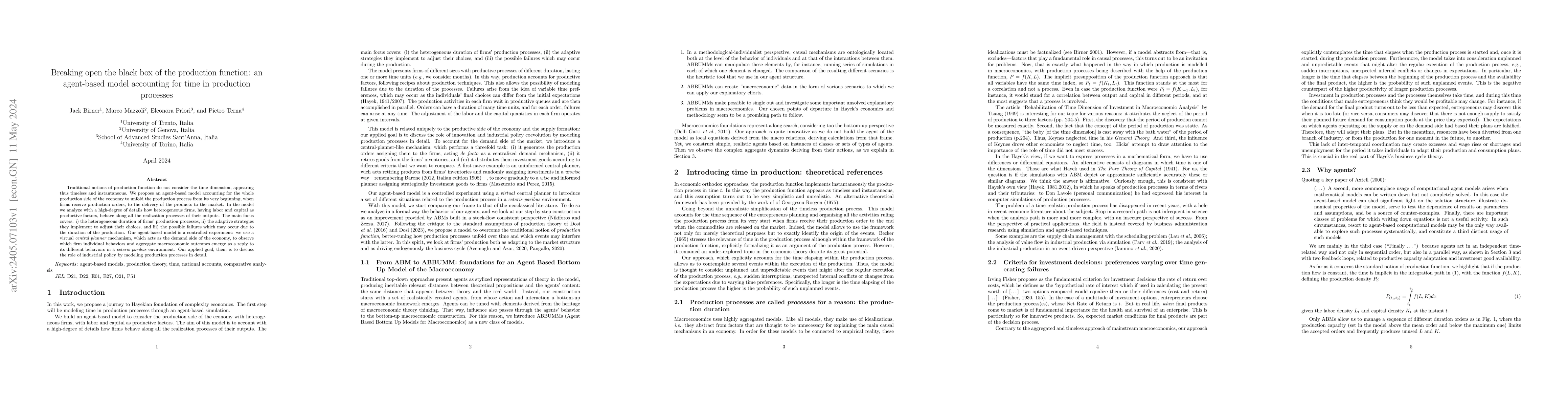Thumbnail for Breaking open the black box of the production function: an agent-based
  model accounting for time in production processes