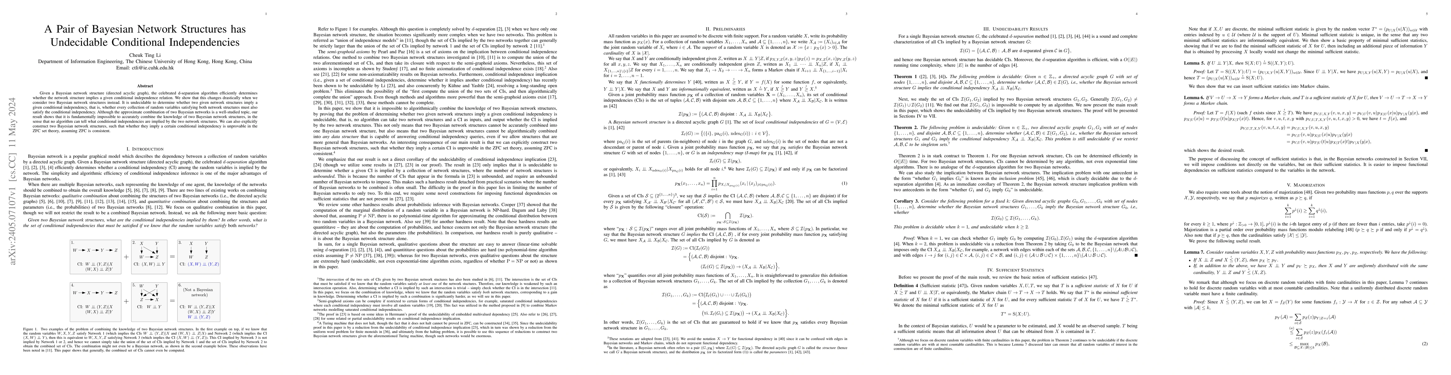 Thumbnail for A Pair of Bayesian Network Structures has Undecidable Conditional
  Independencies