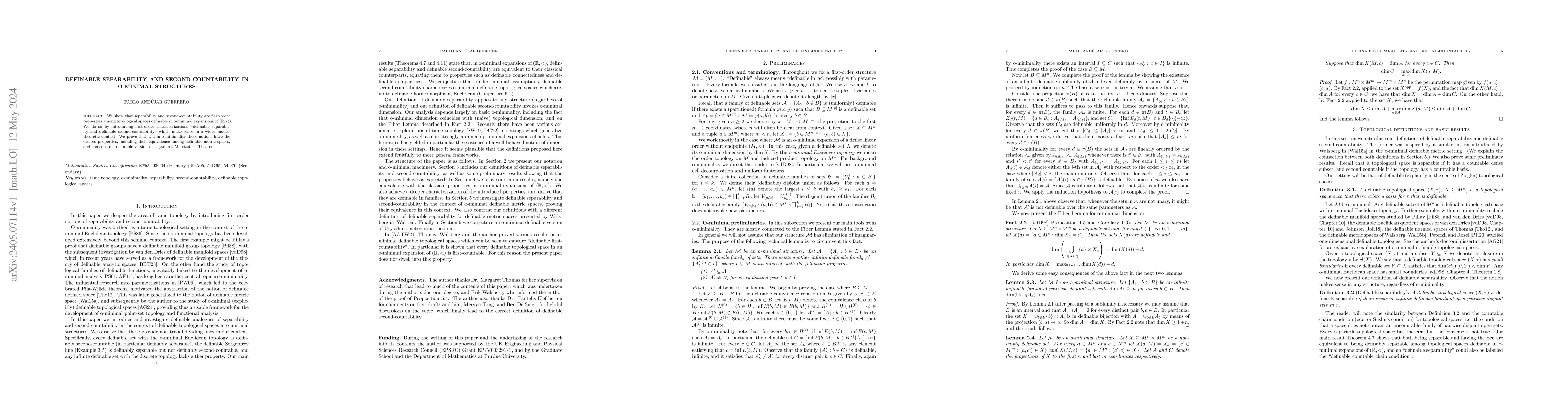 Thumbnail for Definable separability and second-countability in o-minimal structures