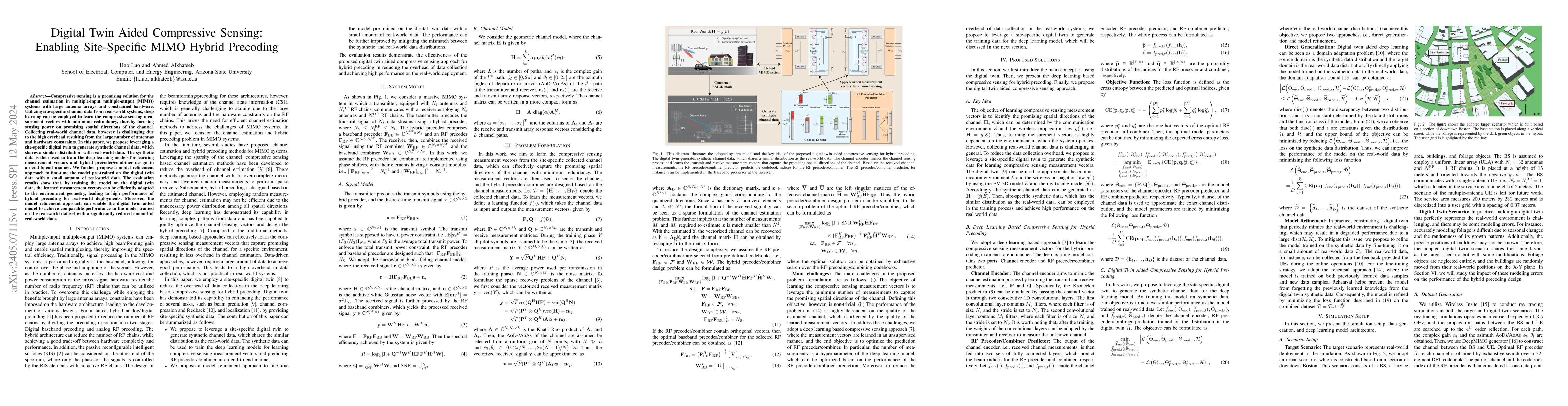 Thumbnail for Digital Twin Aided Compressive Sensing: Enabling Site-Specific MIMO
  Hybrid Precoding