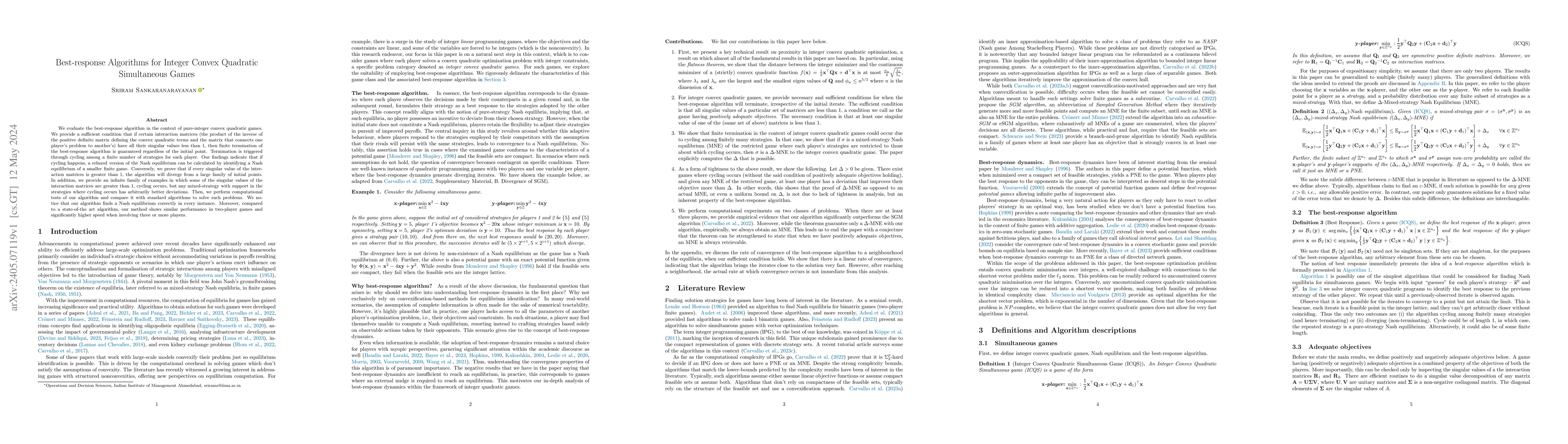 Thumbnail for Best-response Algorithms for Integer Convex Quadratic Simultaneous Games