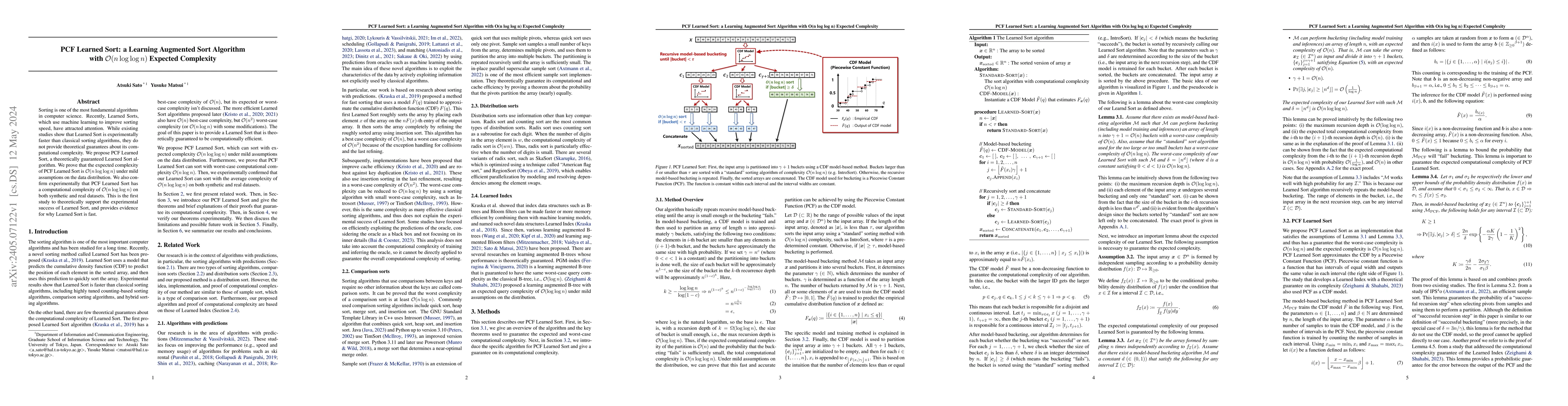 Thumbnail for PCF Learned Sort: a Learning Augmented Sort Algorithm with $O(n \log\log
  n)$ Expected Complexity