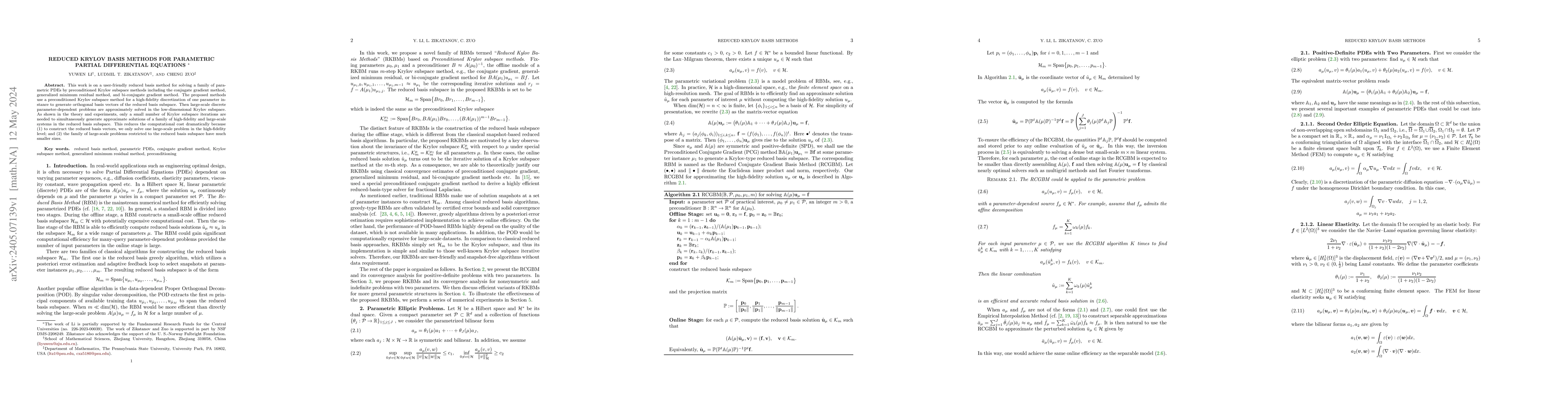 Thumbnail for Reduced Krylov Basis Methods for Parametric Partial Differential
  Equations