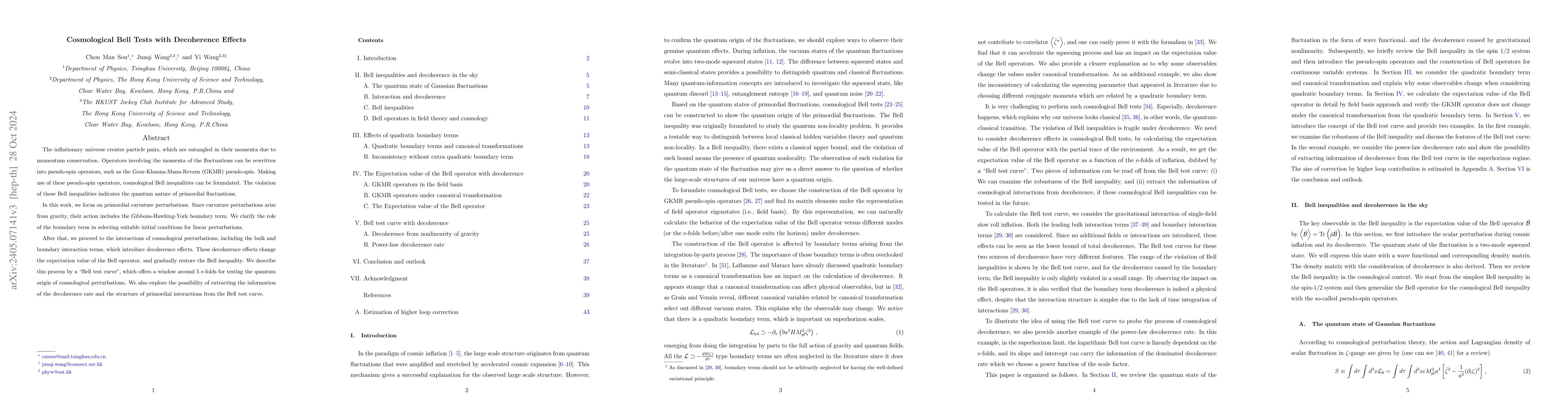 Thumbnail for Cosmological Bell Tests with Decoherence Effects