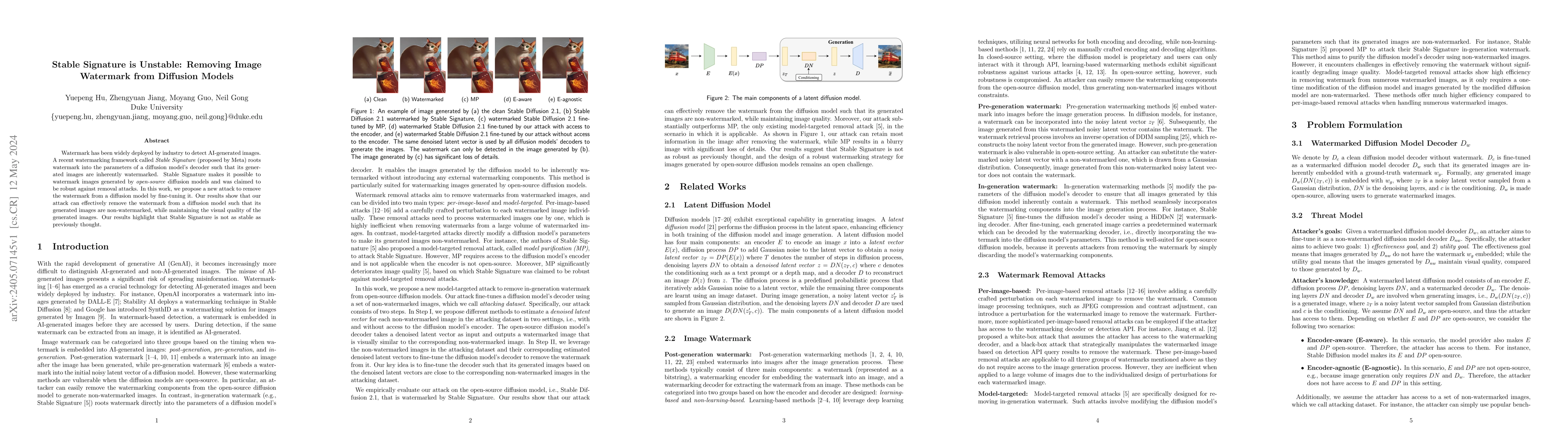 Thumbnail for Stable Signature is Unstable: Removing Image Watermark from Diffusion
  Models